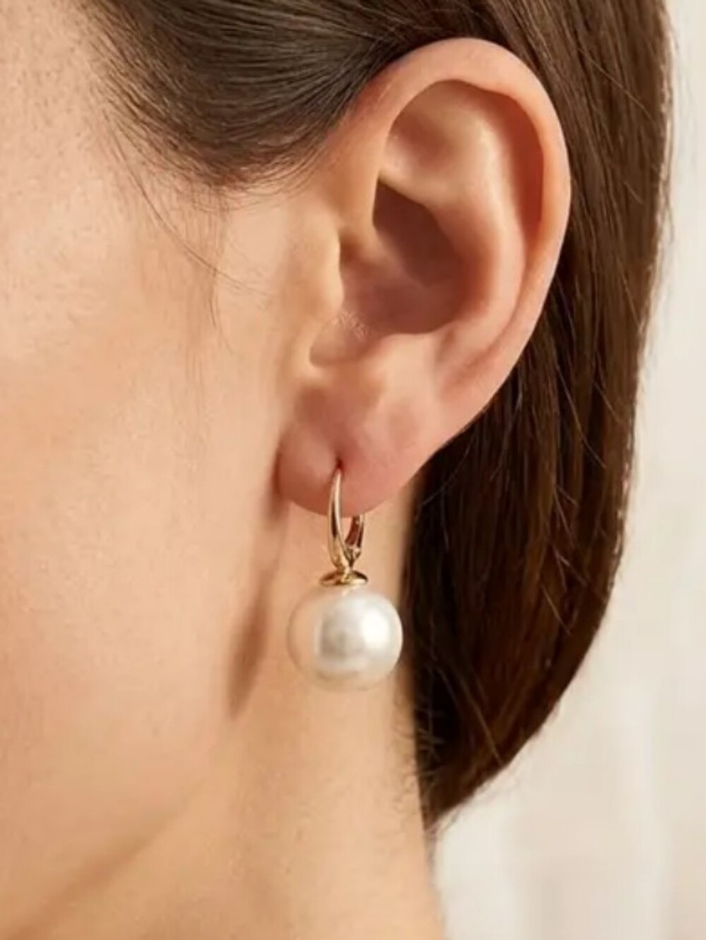 Gold Filled Pearl Hoop Earrings - Picture 2 of 3